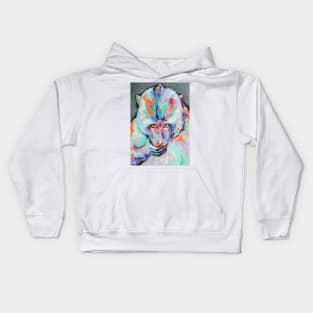 Oil monkey portrait painting in multicolored tones. Kids Hoodie